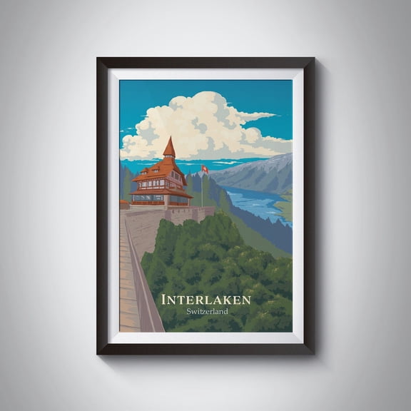 Interlaken Switzerland Print, Swiss Alps Travel Poster, Bernese Oberland, Lake Thun, Lake Brienz, Jungfrau, Grindelwald, Lauterbrunnen, Art Wall Art, Modern Wall Decor, 16x24 UNFRAMED