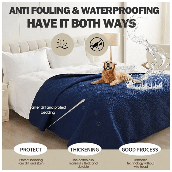 Interlayer NAVY BLUE Pet Waterproof Anti-fouling Moisture-Proof Fitted Sheet Single-piece Diaper Insulation Simple Breathable Bedspread Bed Cover Protector Cover, Bedroom, Sofa 1 Piece 29.9W X 29.9L