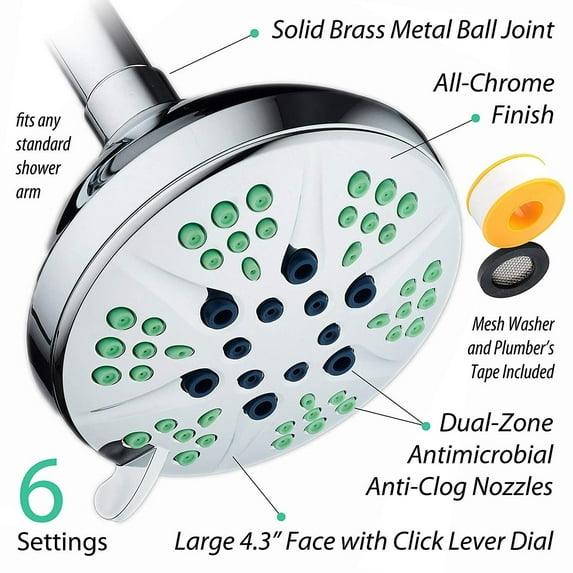 Interlink Products International NOTILUS All Chrome Finish Antimicrobial 4.3 inch Shower Head