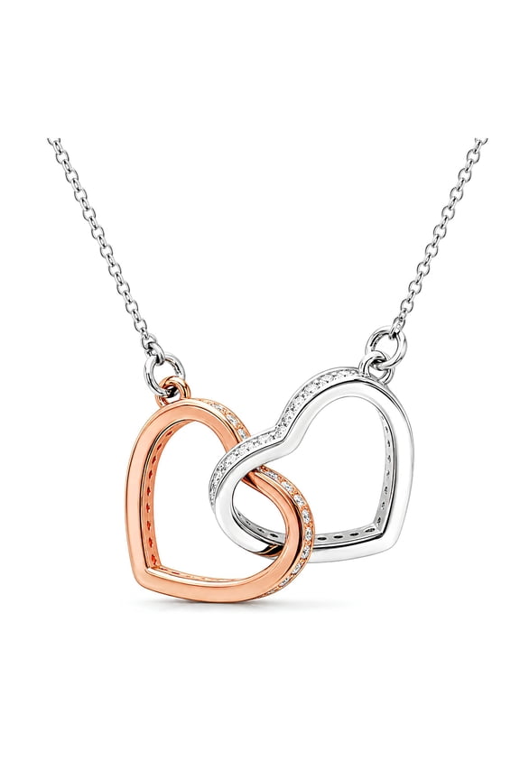 Interlocking Heart Necklace, Linked Two Tone Sterling Silver Love Pendant by Ginger Lyne Collection