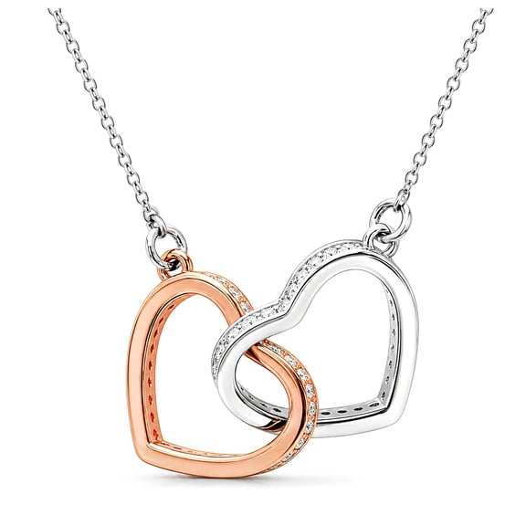 Interlocking Heart Necklace, Linked Two Tone Sterling Silver Love Pendant by Ginger Lyne Collection