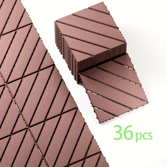 Interlock Deck Tile 12"x12" (36 Tiles/Box) - Slip-Resistant Outdoor Flooring, Patio Paver for Poolside, Backyard & Garden - Easy Snap Plastic Tiles(Gray/Brown)