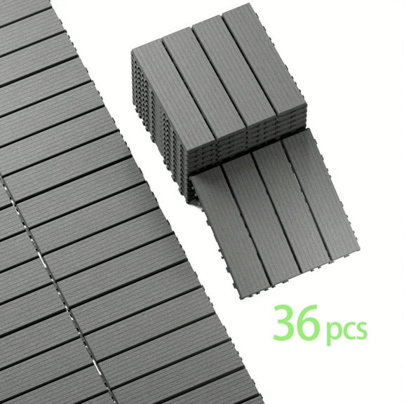 Interlock Deck Tile 12"x12" (36 Tiles/Box) - Slip-Resistant Outdoor Flooring, Patio Paver for Poolside, Backyard & Garden - Easy Snap Plastic Tiles(Gray/Brown)