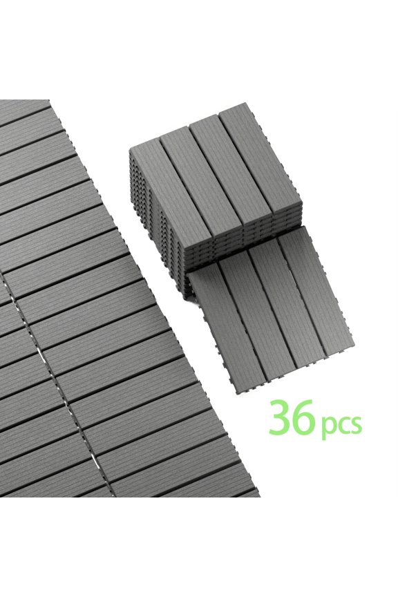 Interlock Deck Tile 12"x12" (36 Tiles/Box) - Slip-Resistant Outdoor Flooring, Patio Paver for Poolside, Backyard & Garden - Easy Snap Plastic Tiles(Gray/Brown)