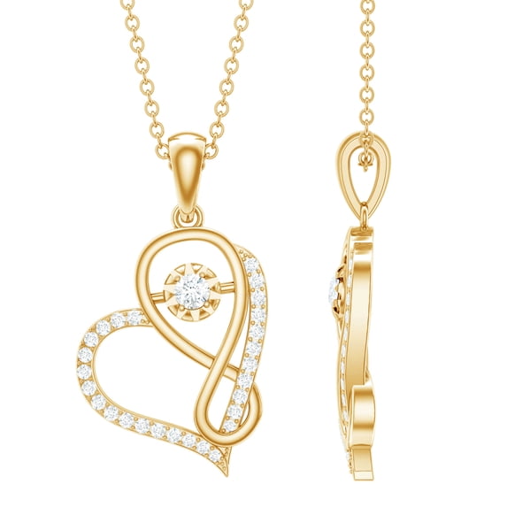 Rosec Jewels Certified Moissanite Infinity Heart Necklace - Interlock Necklace - with Chain - D-VS1 Grade - Gift for Valentines, 10K Yellow Gold
