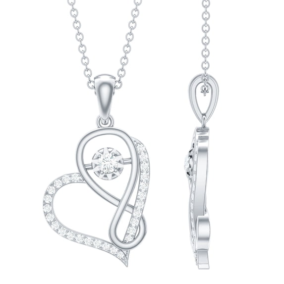 Rosec Jewels Certified Moissanite Infinity Heart Necklace - Interlock Necklace - with Chain - D-VS1 Grade - Gift for Valentines, 14K White Gold