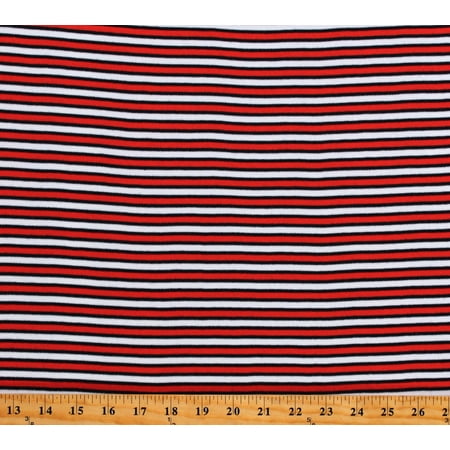 Interlock Knit 1/4" Red and White Stripes and 1/8" Black Stripes Striped Fabric by the Yard (TS-0522)