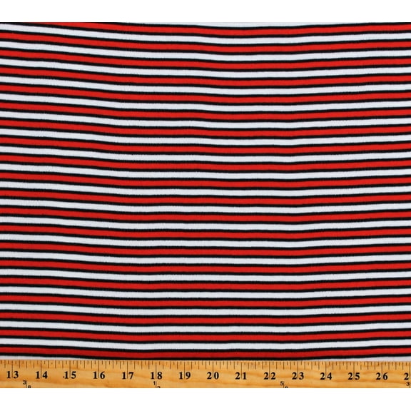 Interlock Knit 1/4" Red and White Stripes and 1/8" Black Stripes Striped Fabric by the Yard (TS-0522)