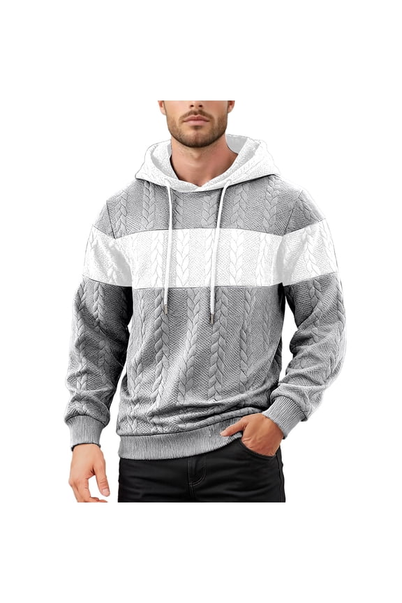 Interlock Knit Hoodie for Men Winter Warmth Comfortable Everyday Casual Wear Oversized Pullover Long Sleeve Crewneck Casual Tops