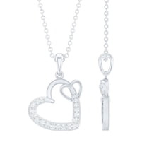 Rosec Jewels Interlock Twin Heart Pendant - Natural Diamond Pendant for Women (0.25 CT), 925 Sterling Silver
