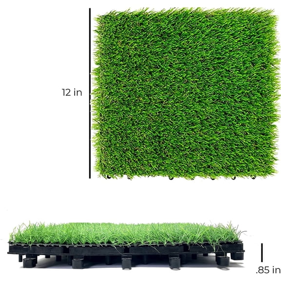 Interlocking Artificial Turf Grass Deck Tiles 8 Pack -12x12 Fake Grass Snap Flooring -Easy Install Outdoor Tiles for , Balcony, Porch, Backyard, Garden, Pool Area & Indoor Spaces