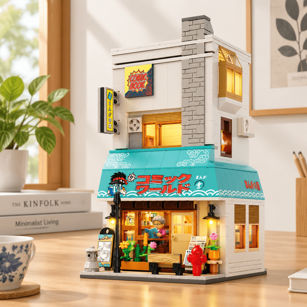 Interlocking Block Building Set with LED Light, Book Store Street Scene ...