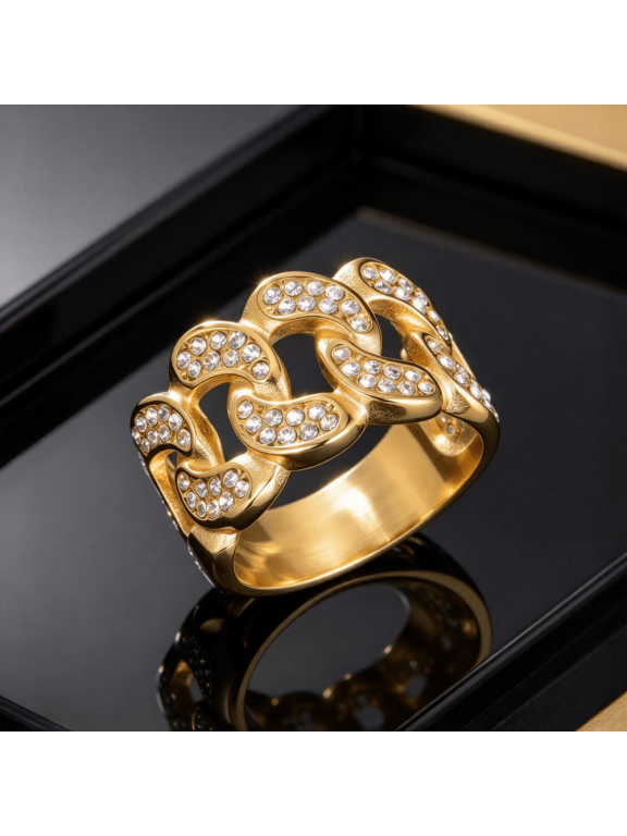 Interlocking Chain Link Statement Ring For Men Women 14K Gold Filled Glam Modern Jewelry