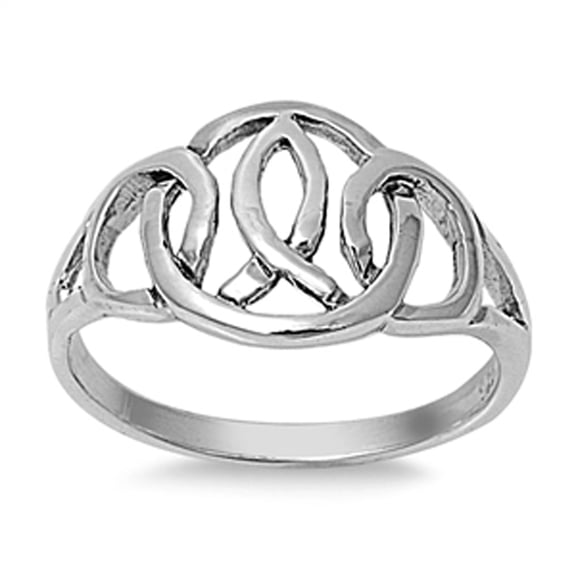 Interlocking Circle Christian Fish Ring .925 Sterling Silver Band Jewelry Female Male Unisex Size 10