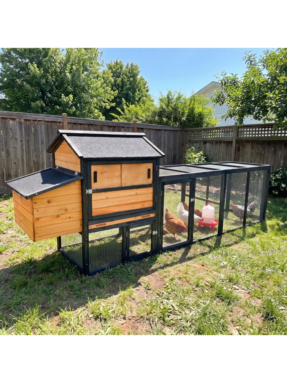 Backyard Chicken Coop with Nesting Box, Weather Resistant Wooden Hen House, Walk-In Run Options, Fits 2-6 Chickens, Brown Coop with Run