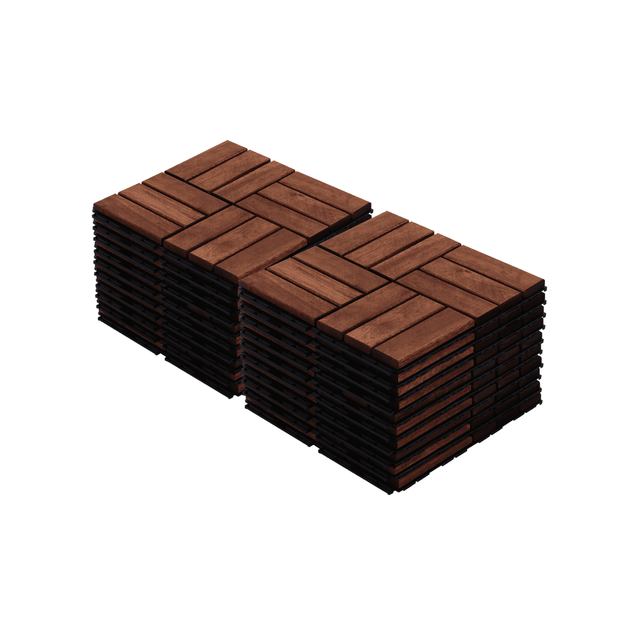 Interlocking Deck Tiles 12x12 in, Acacia Hardwood Outdoor Flooring with Checker Pattern and Waterproof Finish for Patio Balcony Poolside, Brown, 20pcs