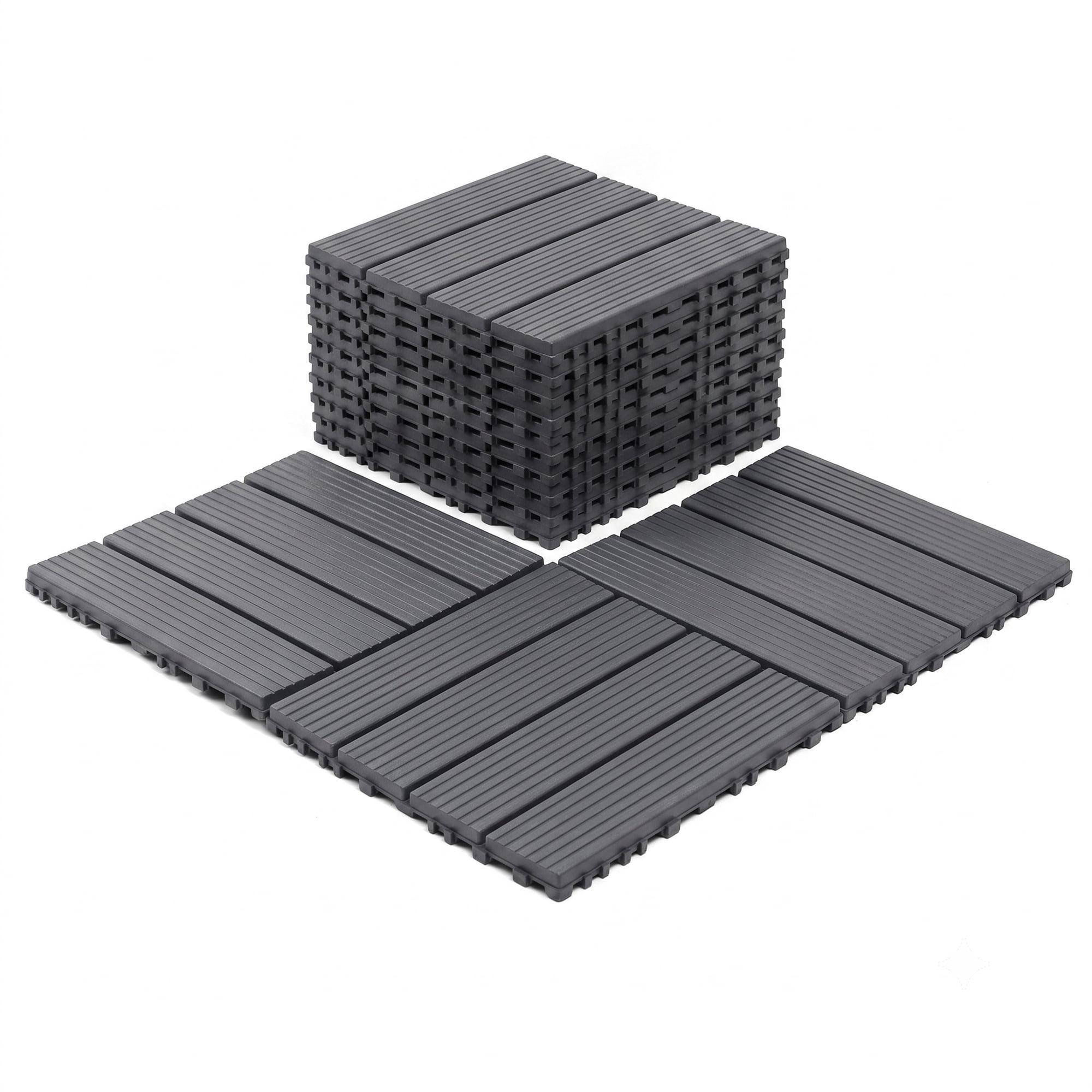 Interlocking Deck Tiles 12x12 in, Waterproof Non-Slip Outdoor Patio Flooring with Drainage Design, Snap Together Tiles for Poolside Porch Garden Backyard, Gray, 44pcs