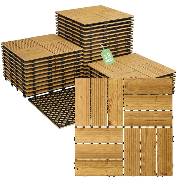 Interlocking Deck Tiles, 22/33 Pcs Wood Decking Tiles for All Weather Ues, Waterproof Patio Flooring for Backyard, Balcony, Poolside, Indoor & Outdoor