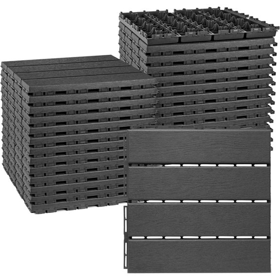 Interlocking Deck Tiles 27 Pack 12 Inch by 12 Inch Waterproof Indoor Outdoor Composite Patio Flooring Dark Grey Solid