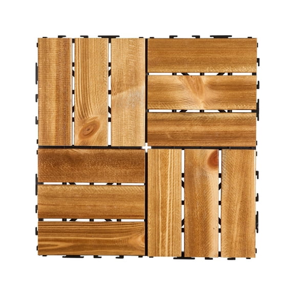 Interlocking Deck Tiles 27-Pack, 12x12 Inch Solid Wood Camphor Pine, Outdoor Flooring for Patio Porch Balcony Garden (Easy Install, Weather Resistant)