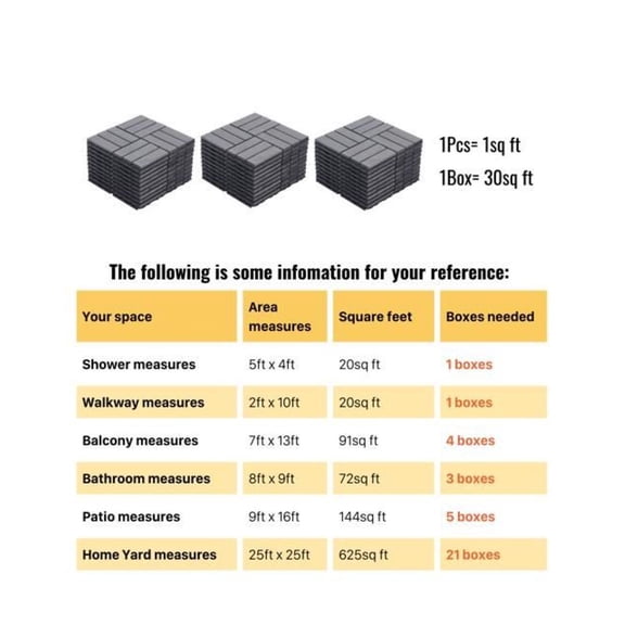 Interlocking Deck Tiles - 30 PCS 12x12 Gray Wood Plastic Composite Flooring; Outdoor Patio, Balcony, Pool Decking; DIY Modular Tiles
