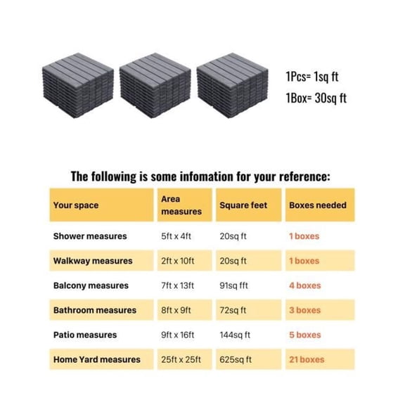 Interlocking Deck Tiles - 30 PCS 12x12 Gray Wood Plastic Composite Flooring for Outdoor Patio, Balcony, Poolside; Waterproof, Durable, DIY Install