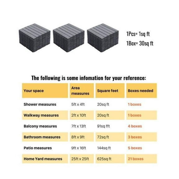 Interlocking Deck Tiles - 30 PCS 12x12 Gray Wood Plastic Composite Outdoor Flooring; Patio, Balcony, Pool Decking Tiles; DIY Interlocking Tiles