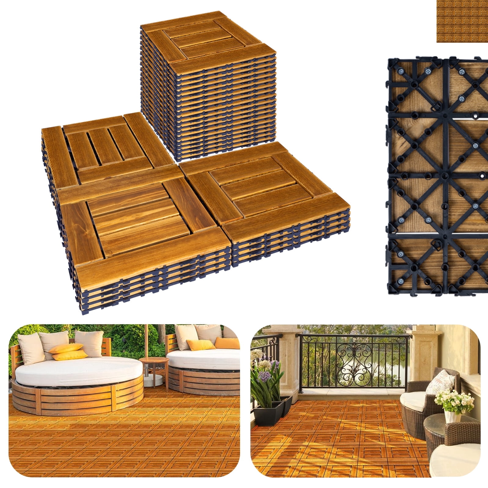 Outdoor Waterproof 30Pcs Interlocking Wood Composite Decking, Solid ...