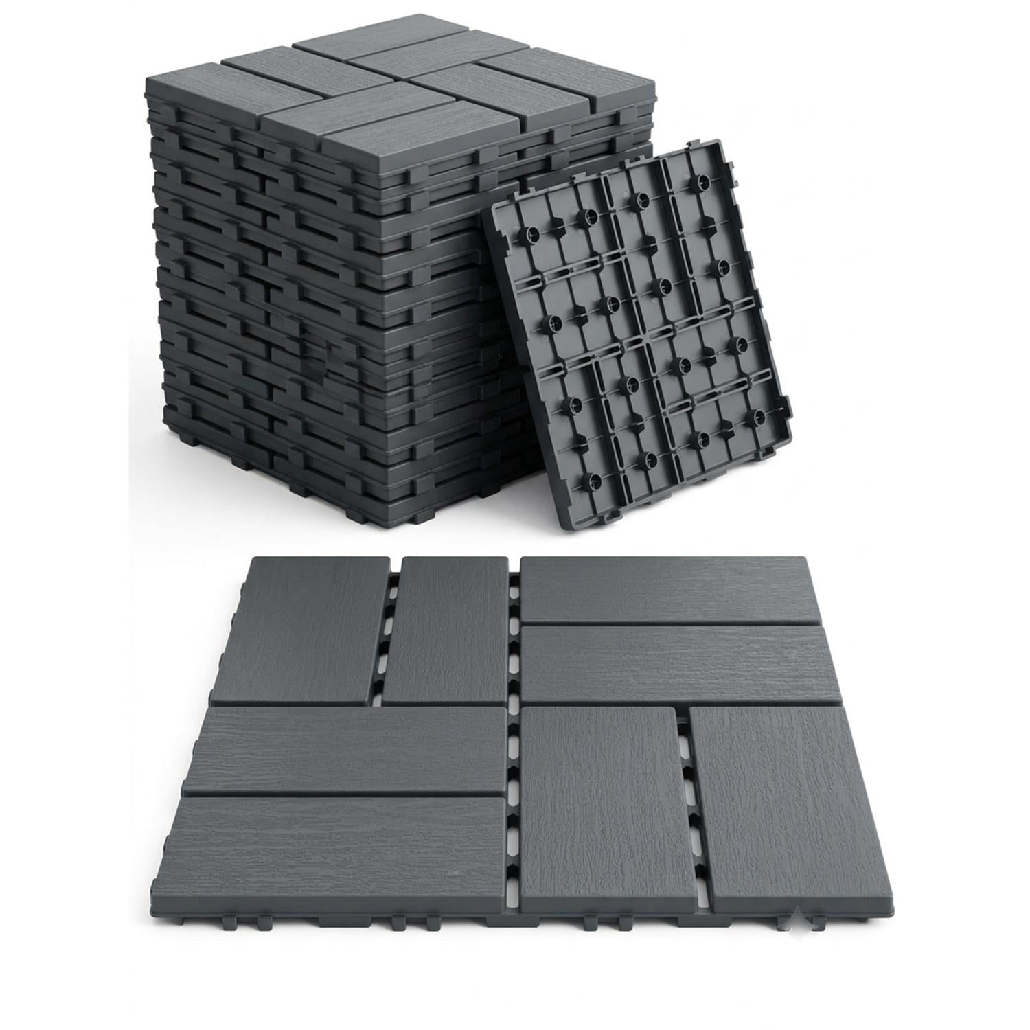 Interlocking Deck Tiles 44-Pack 12x12 Inch, Waterproof Patio Flooring and Snap Together Decking Tiles with Non-Slip Surface for Poolside Porch Garden, Gray