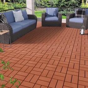 44 Pack Waterproof Interlocking Deck Tiles, 12"x12" Plastic Patio Tiles | for Indoor Outdoor Use, Patio Floor Decking Tiles for Garden Lawn Porch Poolside Balcony