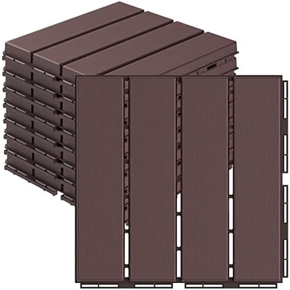 Interlocking Deck Tiles, 9 Balcony Flooring, 12"x12" Outdoor Flooring Weather Use, Patio Floor Decking Tiles for Porch Poolside Backyard Concrete, Dark Brown