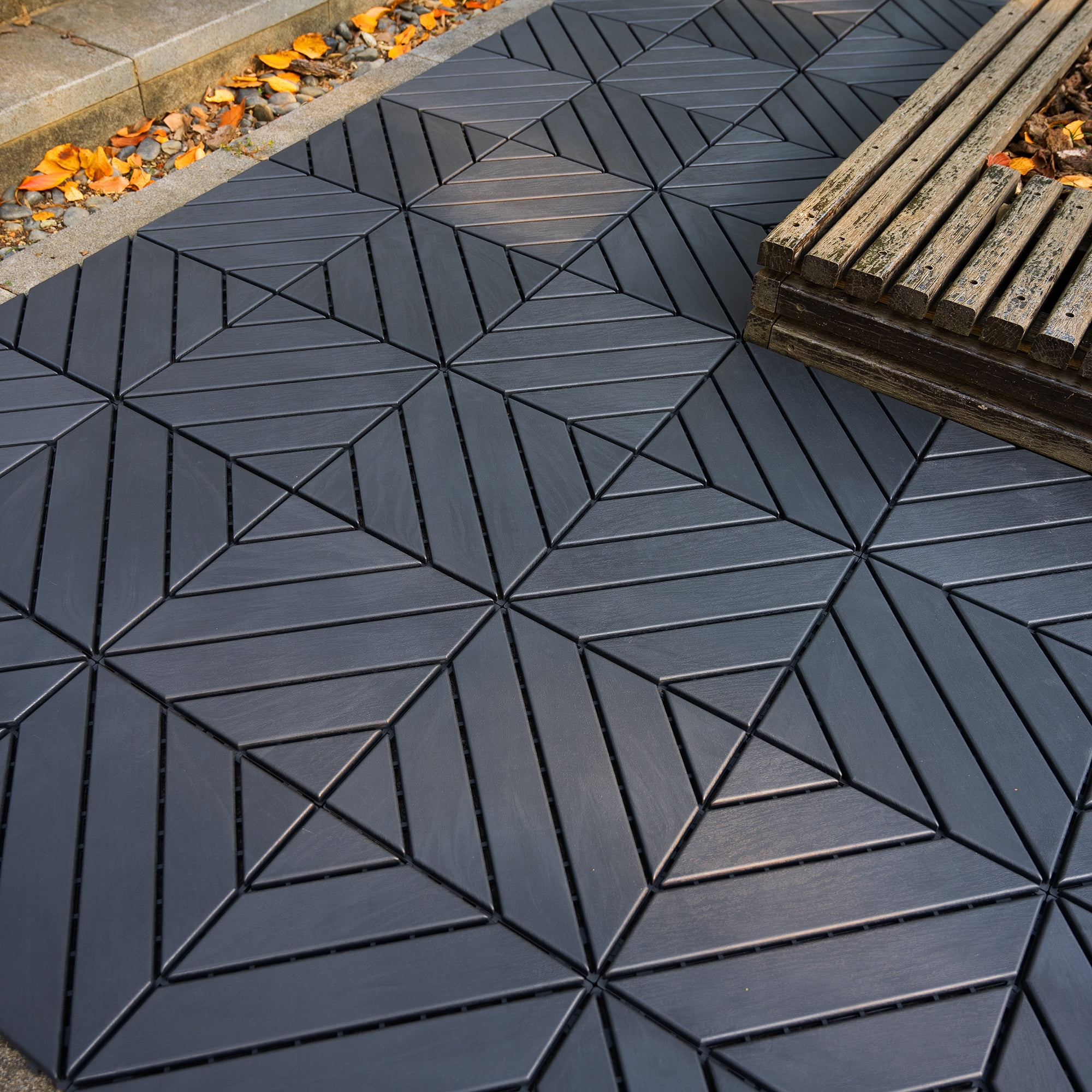 Gray Polypropylene Interlocking Outdoor Deck Tiles, 12" x 12"
