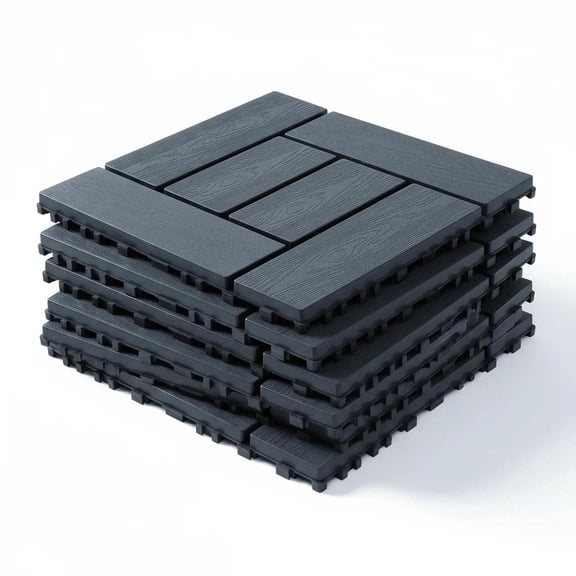 Interlocking Deck Tiles, Outdoor Patio Flooring, 44 Pack All Weather Waterproof Tiles for Backyard, Balcony, Poolside, 12"x12", Easy Snap Design, Dark Grey, Grid Pattern