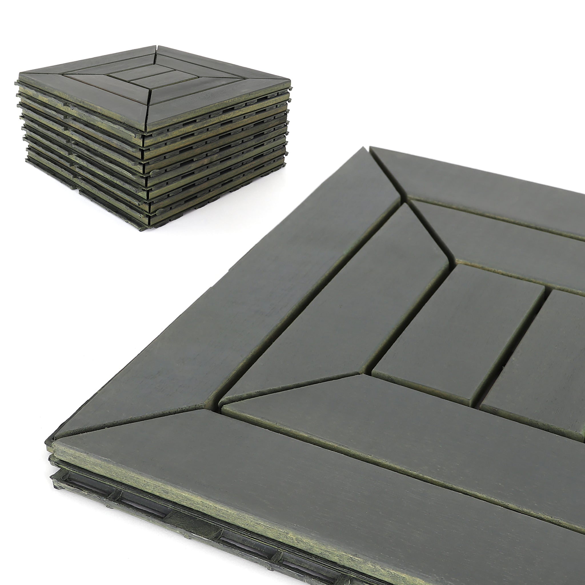 12'' x 12'' Gray Acacia Wood Interlocking Deck Tiles