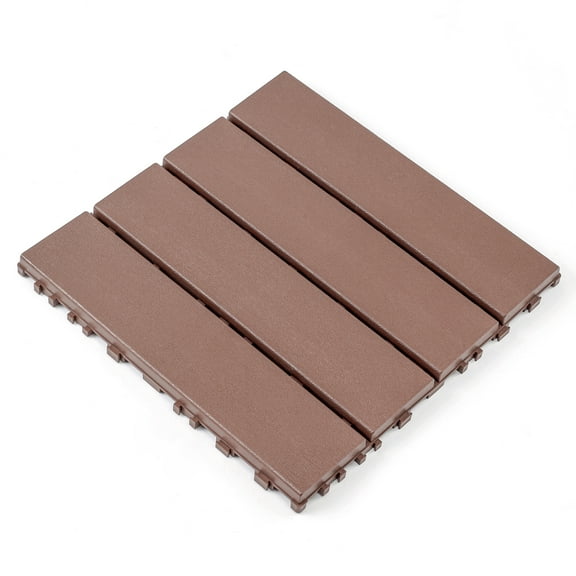 Interlocking Decking Tiles, 44 Pack of 12x12 Inch Waterproof Plastic Tiles for All-Weather Outdoor Use, Backyard, Pool Decking, Easy Installation, Brown