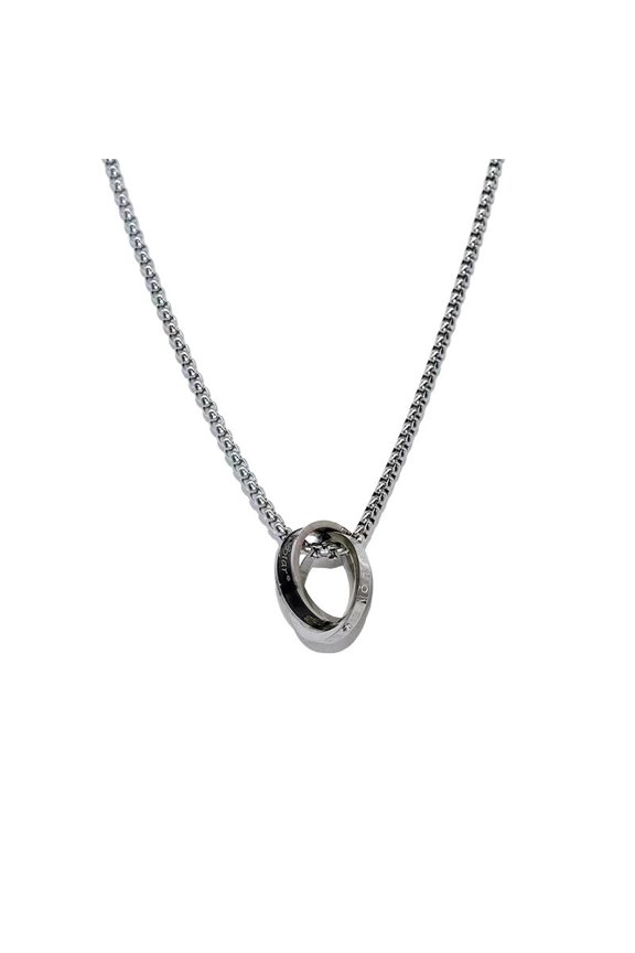 Interlocking Double Ring Necklace, Polished Titanium Steel Pendant for Daily Wear, Tarnish-Resistant Minimalist Jewelry for Men and Women, Silver Finish