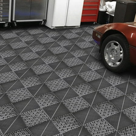 Interlocking Drainage Floor Tiles, 40 PCS 15.7"x15.7"x0.7" Polypropylene Mats, Non-Slip Garage Organization Solution for DIY(Black)