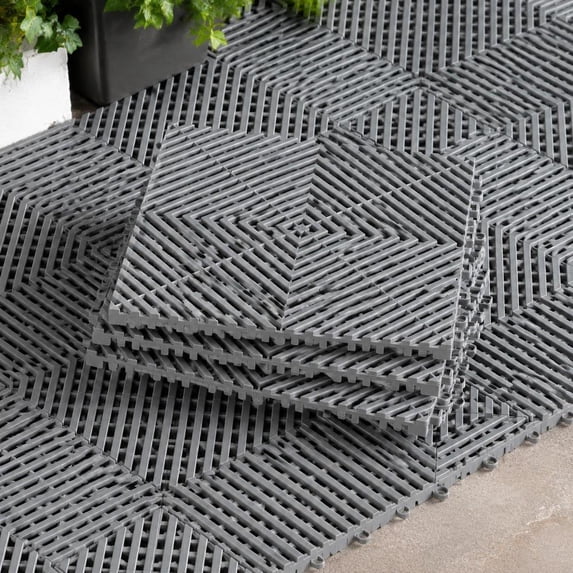 Interlocking Drainage Mat, 12 X 12 in Modular Non-Slip Gray PP Floor ...