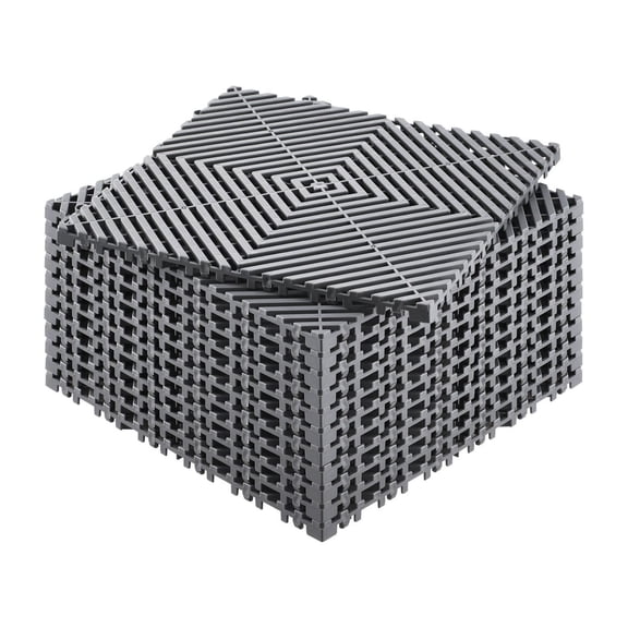 Interlocking Drainage Mat 12'x12', 12 Pcs PP Garage Floor Tiles, Non-Slip Shower Mats, Heavy Duty Rubber Drainage for Kitchen, Garden, Outdoor - Grey