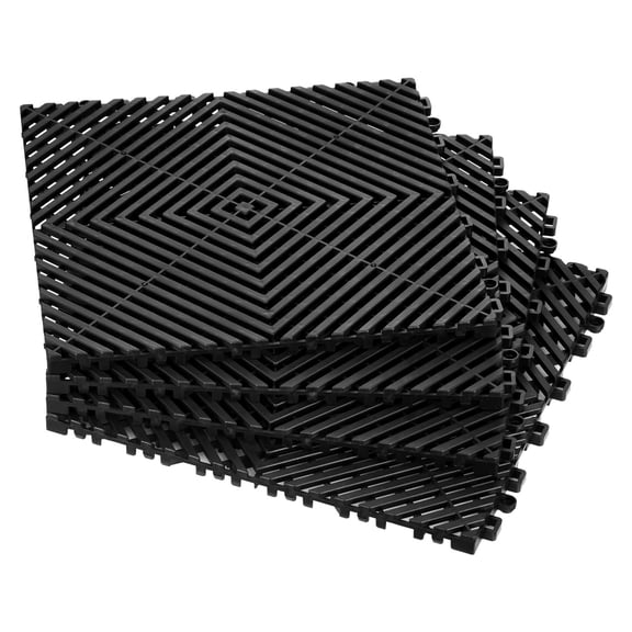 Interlocking Drainage Mat 12'x12', 24 Pcs Modular PP Tile, Non-Slip, for Garage/Garden/Kitchen/Outdoor, Black
