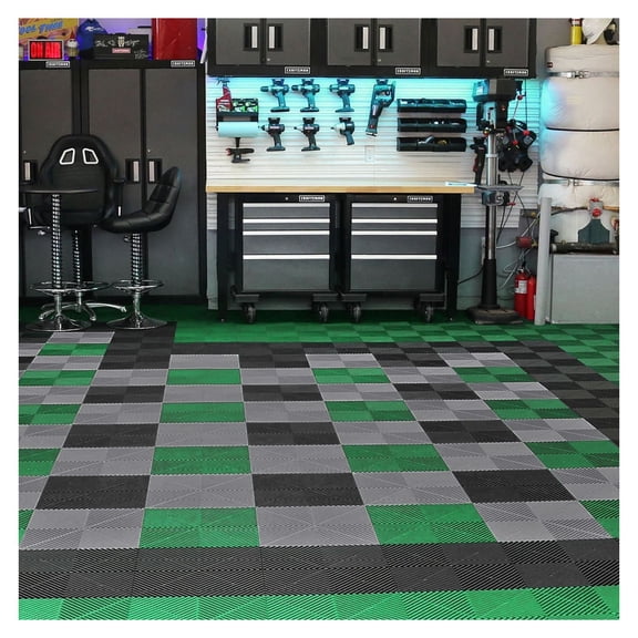 Interlocking Drainage Mat 12x12 ft, 55-Piece Garage Floor Tile, Non-Slip PP Drainage Mats for Garage, Garden, Kitchen, Outdoor - Gray