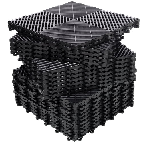 Interlocking Drainage Mat, 15.6 x 15.6 Modular Interlocking Cushion, 25 Pcs Splicing Drainage Mats, Non-Slip PP Drainage Floor Tile and Shower Mat, for Garage, Garden, Kitchen & Outdoor, Black