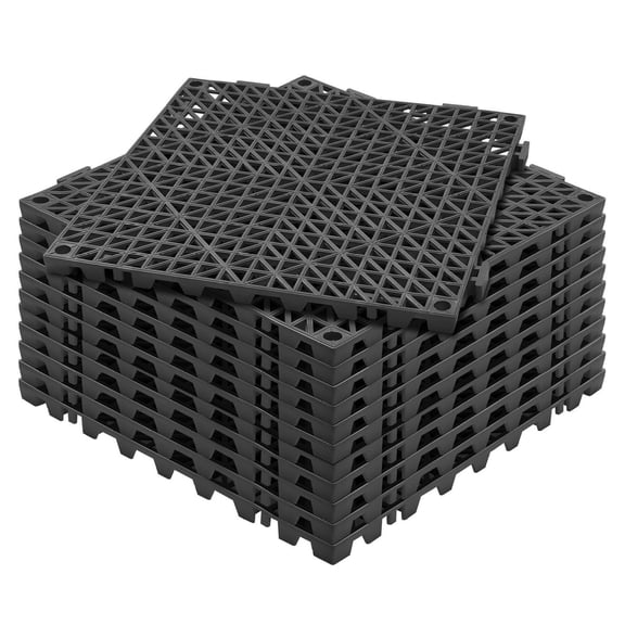 Interlocking Drainage Mats 12-Pack, 12x12 PVC Floor Tiles, Non-Slip, Waterproof, Bathroom, Kitchen, Pool, Wet Areas - Black