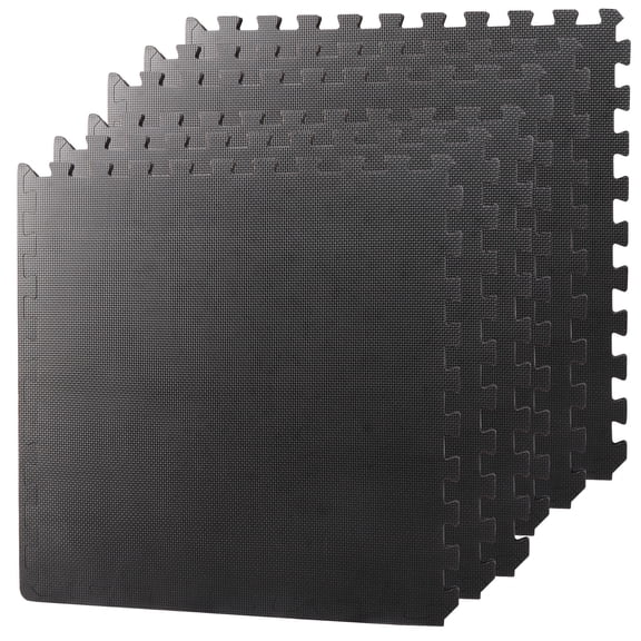 Interlocking EVA Foam Floor Mats 24"x24", 6-Piece Set, Shock-Absorbing, Non-Slip, Waterproof Exercise Tiles for Home Gym, Workout, Martial Arts & Playroom, Lightweight 4 Sq. Ft per Tile  Black