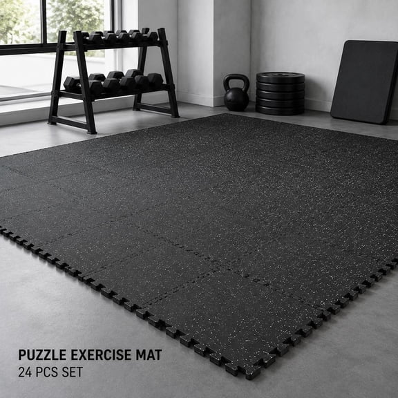 Interlocking Eva Foam Floor Tiles, 24 Pcs, 24 X 24 X 0.56 In, Black with White Dots, Puzzle Exercise Mat
