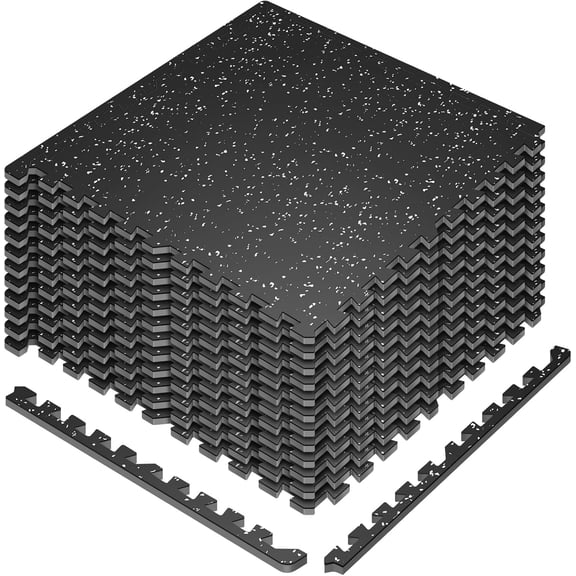 Interlocking Exercise Equipment Mats, 0.56" Thick 12 Tiles (48 Sq Ft) - Rubber Top Gym Flooring with High Density EVA , Heavy Weight Workout Mats for GymFloor Protection,Black/White