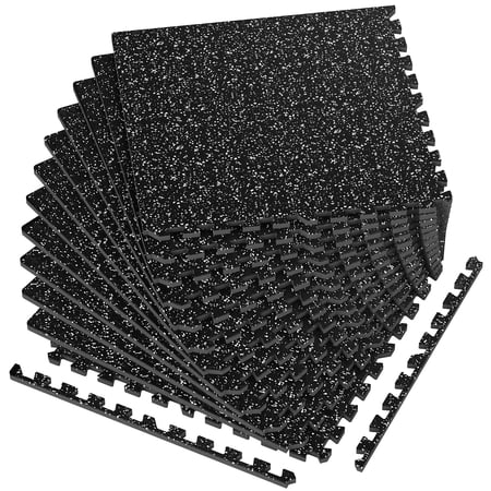 Interlocking Exercise Floor Tiles, 1/2in Thick, 48 Sq Ft, Black & White
