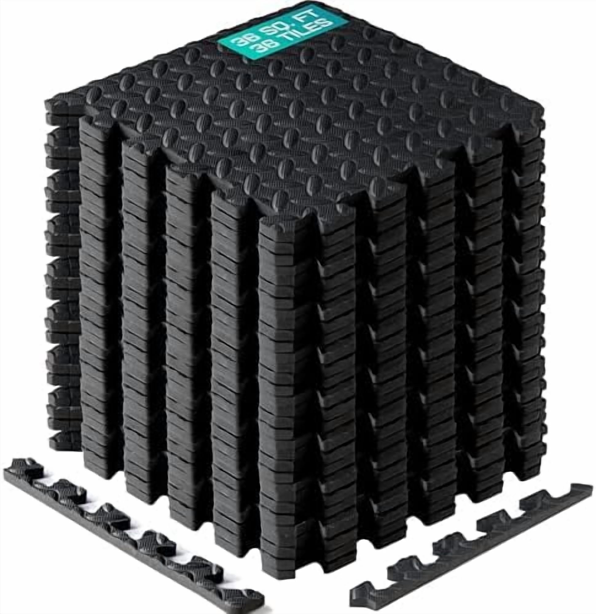 Interlocking Exercise Foam Mats with Border – Interlocking Floor Mats for Gym Equipment – Eva Interlocking Floor Tiles - 36 Square Feet (36 Tiles) - Black
