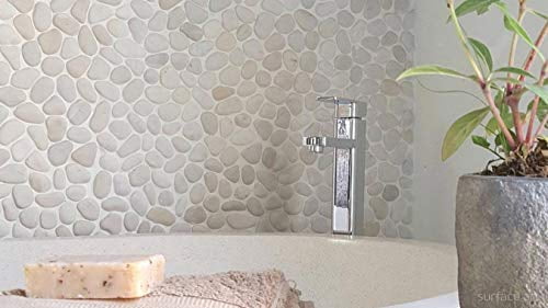 Interlocking Flat Pebble Floor Tiles (5-Sheets) Kitchen, Bathroom, and Patio Flooring | Indoor and Outdoor Use | Mountain Grey Color Stones FP107