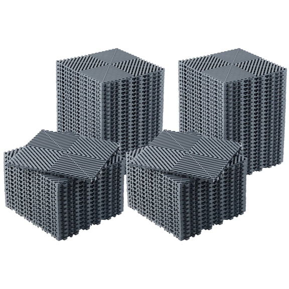 Interlocking Floor Tiles 12"x12" 100-Pack, Modular PVC Non-Slip Drainage Mat for Garage, Gym, Yard, Patio, Gray